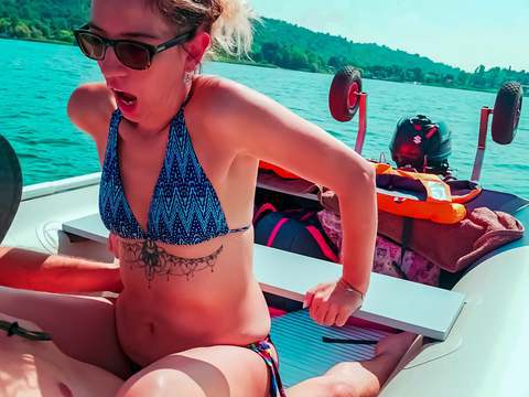 UhEbony presents: Wife gets fucked on a boat and gets a creampie from her husband's best friend