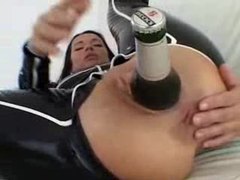 UhEbony presents: Bottle of beer inside the latex girl's ass