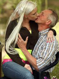 UhEbony presents: Horny blonde teenage beauty riding an old stiff schlong