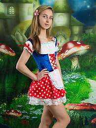 UhEbony presents: Very hot blonde teen beauty in an adorable outfit slowly takes it off to reveal her nice and perky boobs