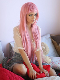 UhEbony presents: Teen sweetheart with a long pink hair gets nude and flashes her gorgeous breasts and pussy