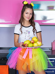 UhEbony presents: Mind blowing and breathtaking brunette beauty playing with fruits after she gets fully naked for the camera.