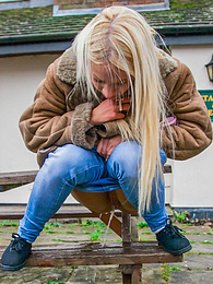 UhEbony presents: Blond hungarian cutie Kiara Lord strips and presents her amazing boobs and ass outdoors