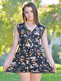 UhEbony presents: Svelte american dark-haired teen Kylie Quinn in shorts toys her twat outdoor