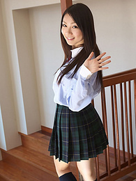 UhEbony presents: Asian schoolgirl Tomoyo Hoshino strips to stockings and poses outdoors